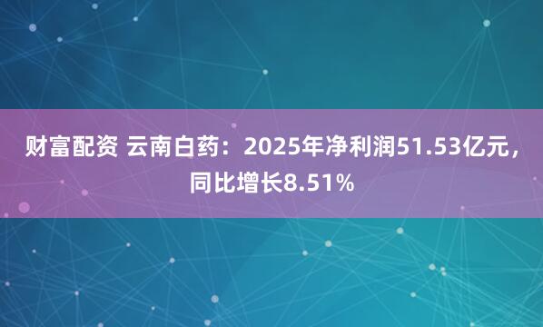 财富配资 云南白药：2025年净利润51.53亿元，同比增长8.51%